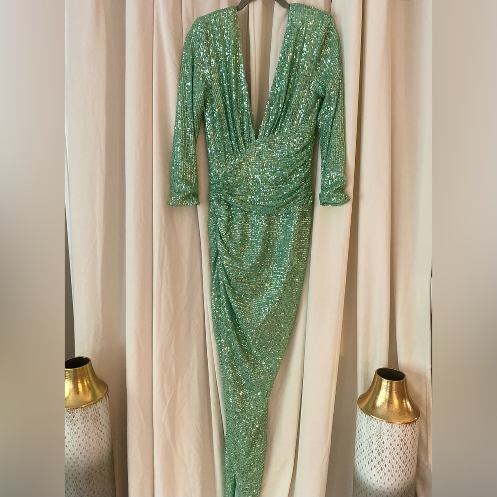 Emerald Gatsby Glam Sequin Draped Mini Dress